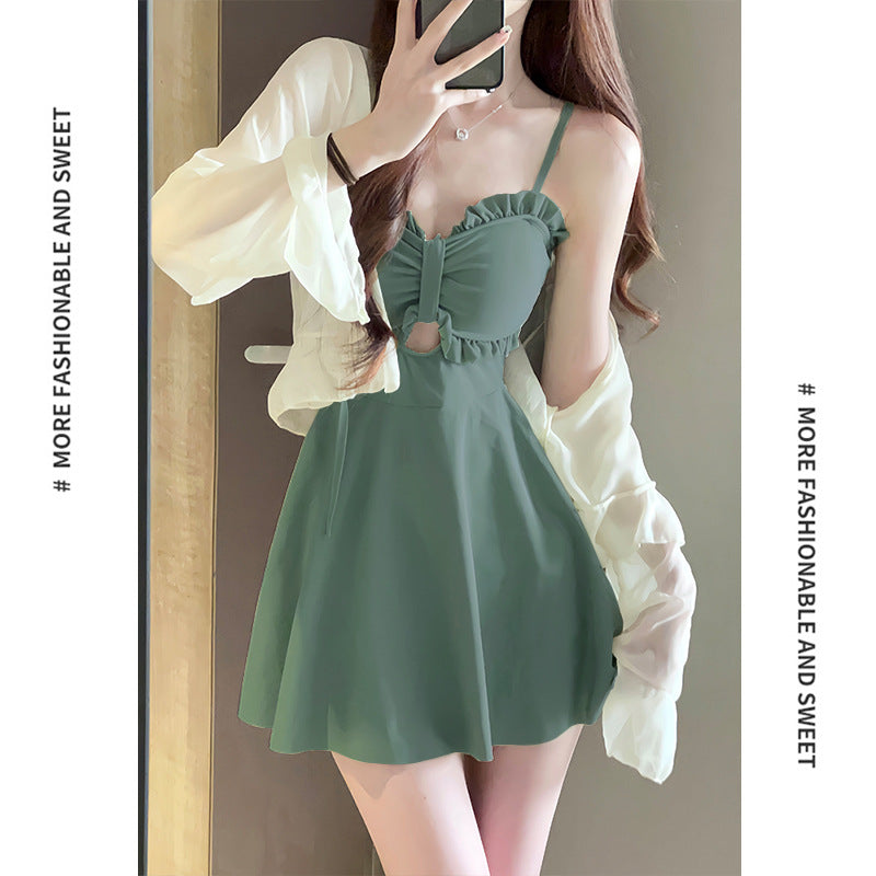 Avocado Green Skirted Swimsuit