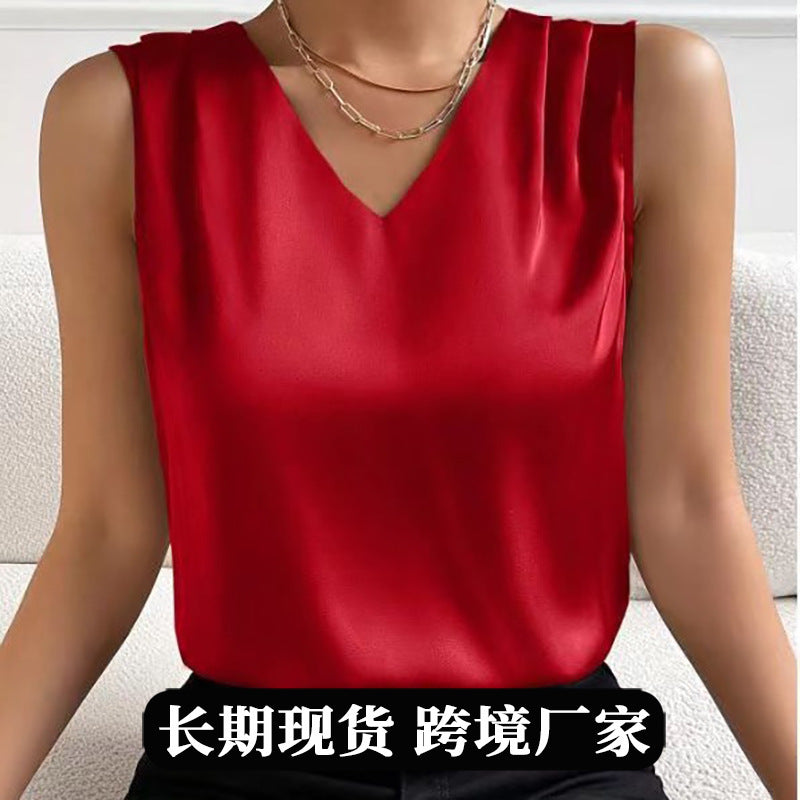 Satin Tailored Sleeveless Vest