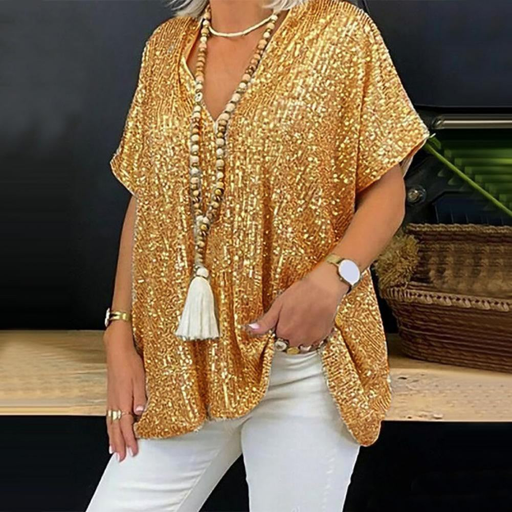Sequined V-Neck Relaxed Tee