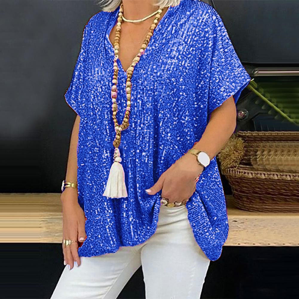 Sequined V-Neck Relaxed Tee