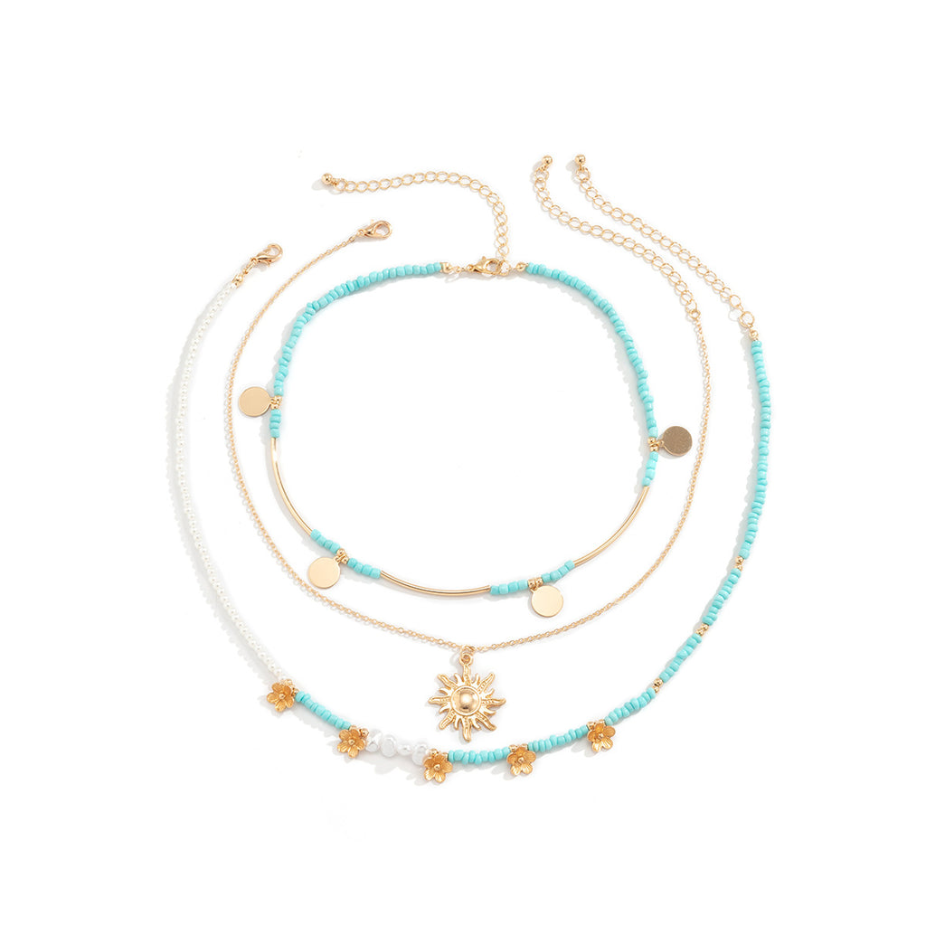 Sunflower Beaded Tassel Necklace