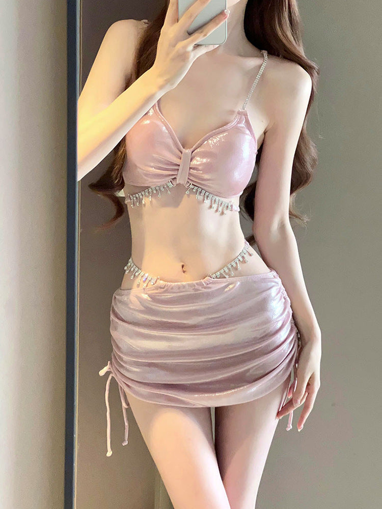 Rhinestone Three-Piece Bikini Set