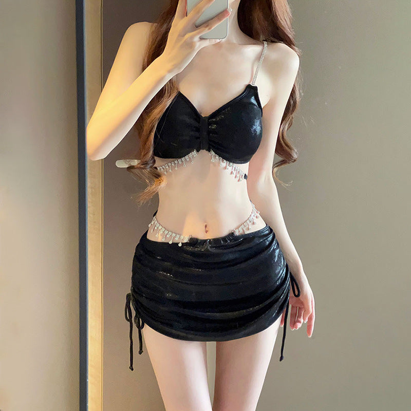Rhinestone Three-Piece Bikini Set