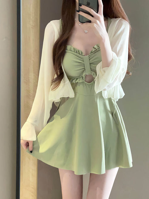 Avocado Green Skirted Swimsuit