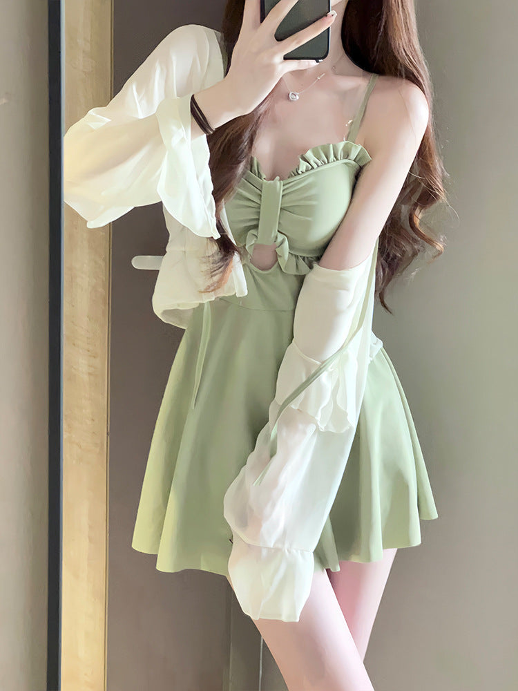 Avocado Green Skirted Swimsuit