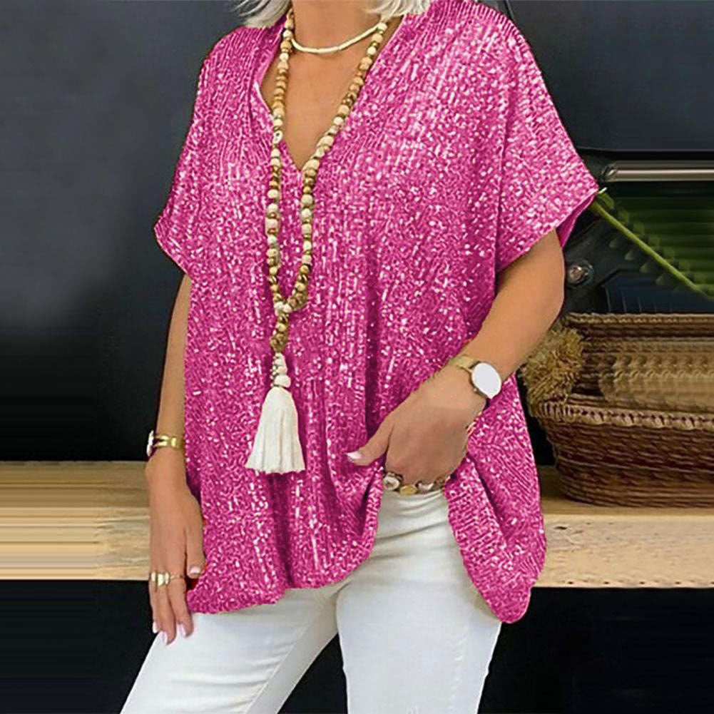 Sequined V-Neck Relaxed Tee