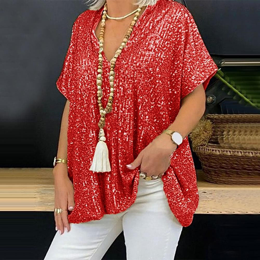 Sequined V-Neck Relaxed Tee