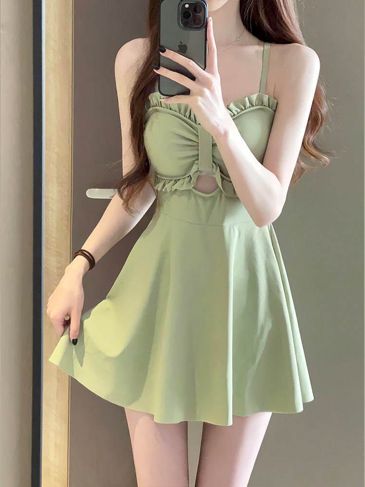 Avocado Green Skirted Swimsuit