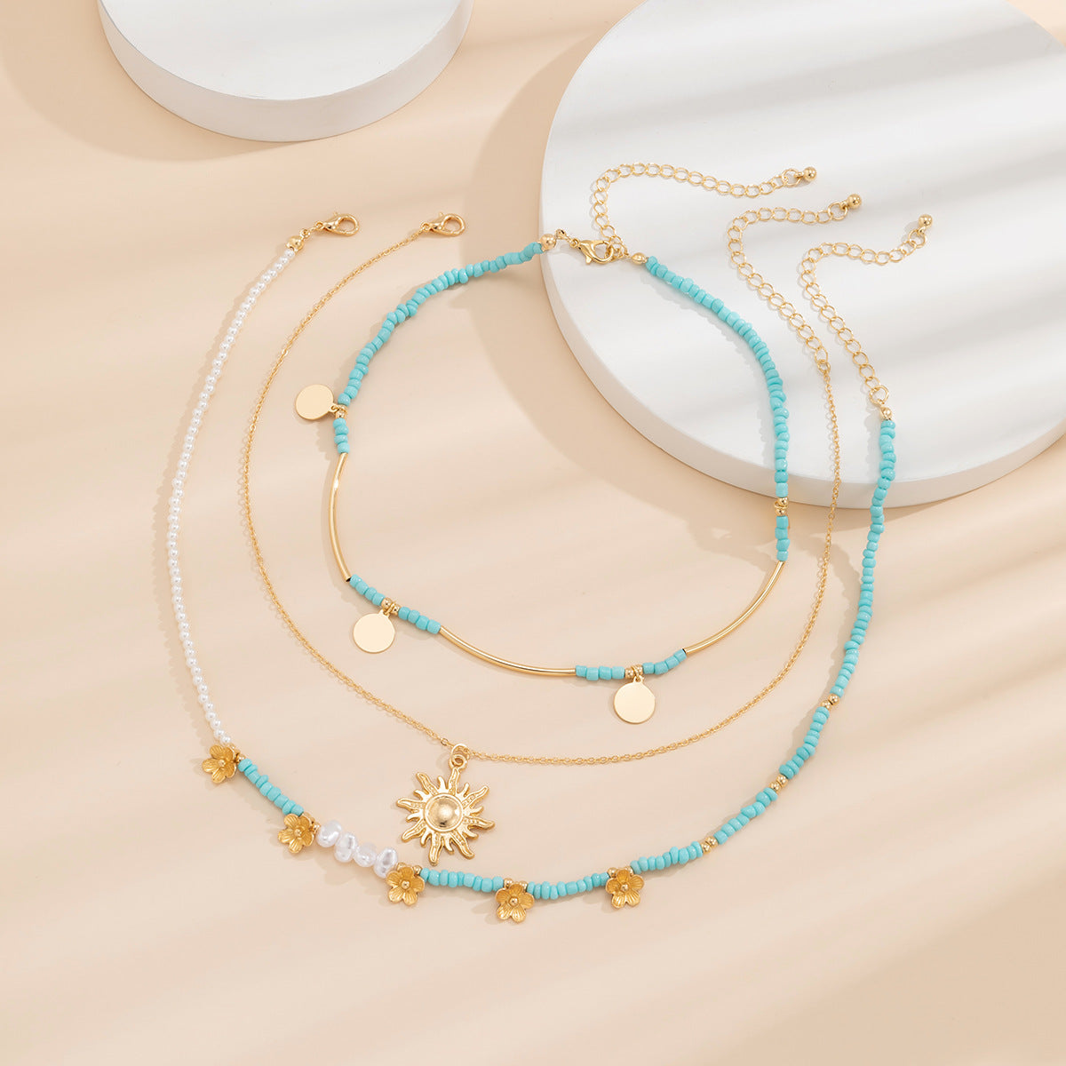 Sunflower Beaded Tassel Necklace