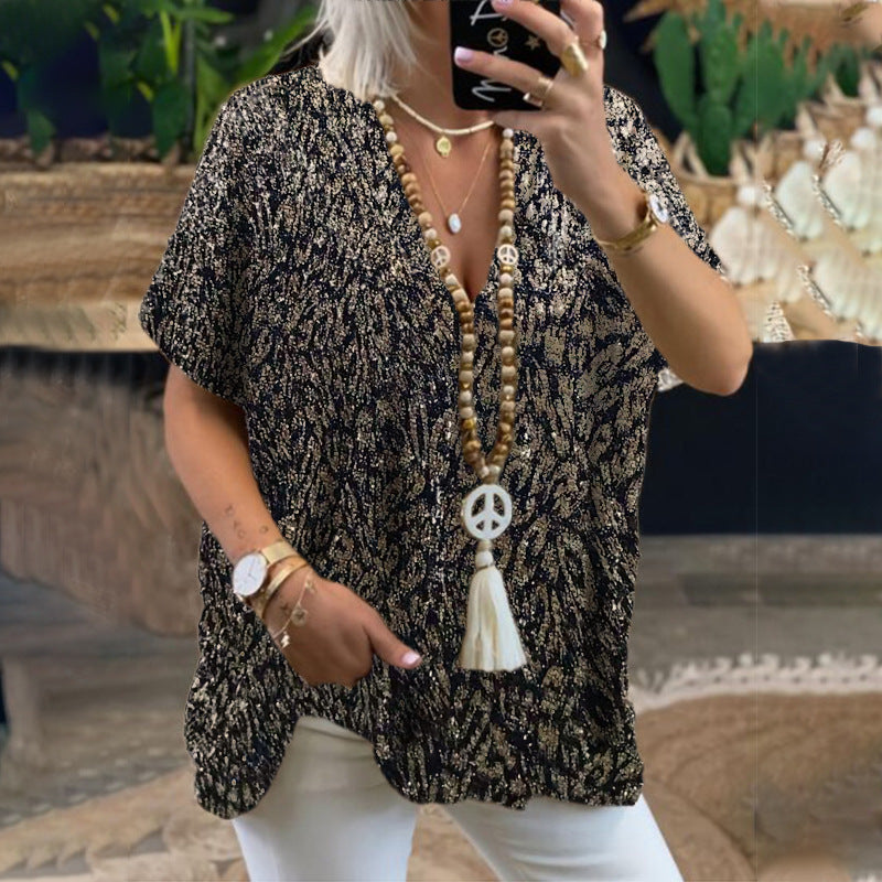 Sequined V-Neck Relaxed Tee