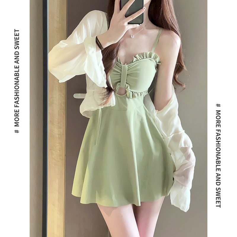 Avocado Green Skirted Swimsuit