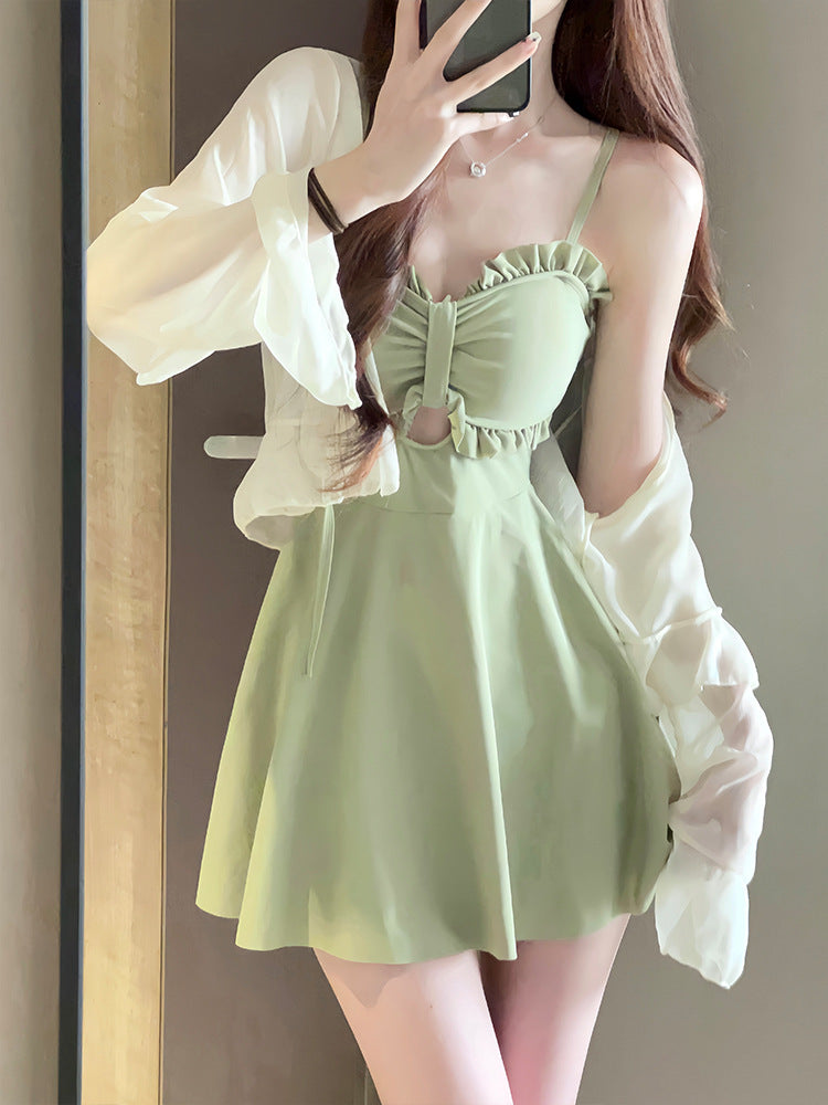 Avocado Green Skirted Swimsuit